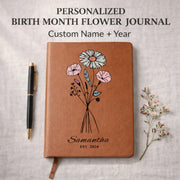 Personalized Floral Journal, Custom Name Notebook, Aesthetic Flower Journal, Gift for Her, Bridesmaid Gift, Custom Leather Notebook