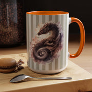 Aesthetic dragon mug with artistic ink style and striped pattern, unique mythical drinkware