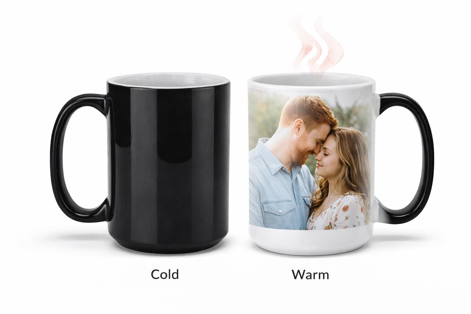 11oz color changing mug with personalized photo and “A Little Magic Inside” text, featuring black handle and custom image reveal design on ceramic cup