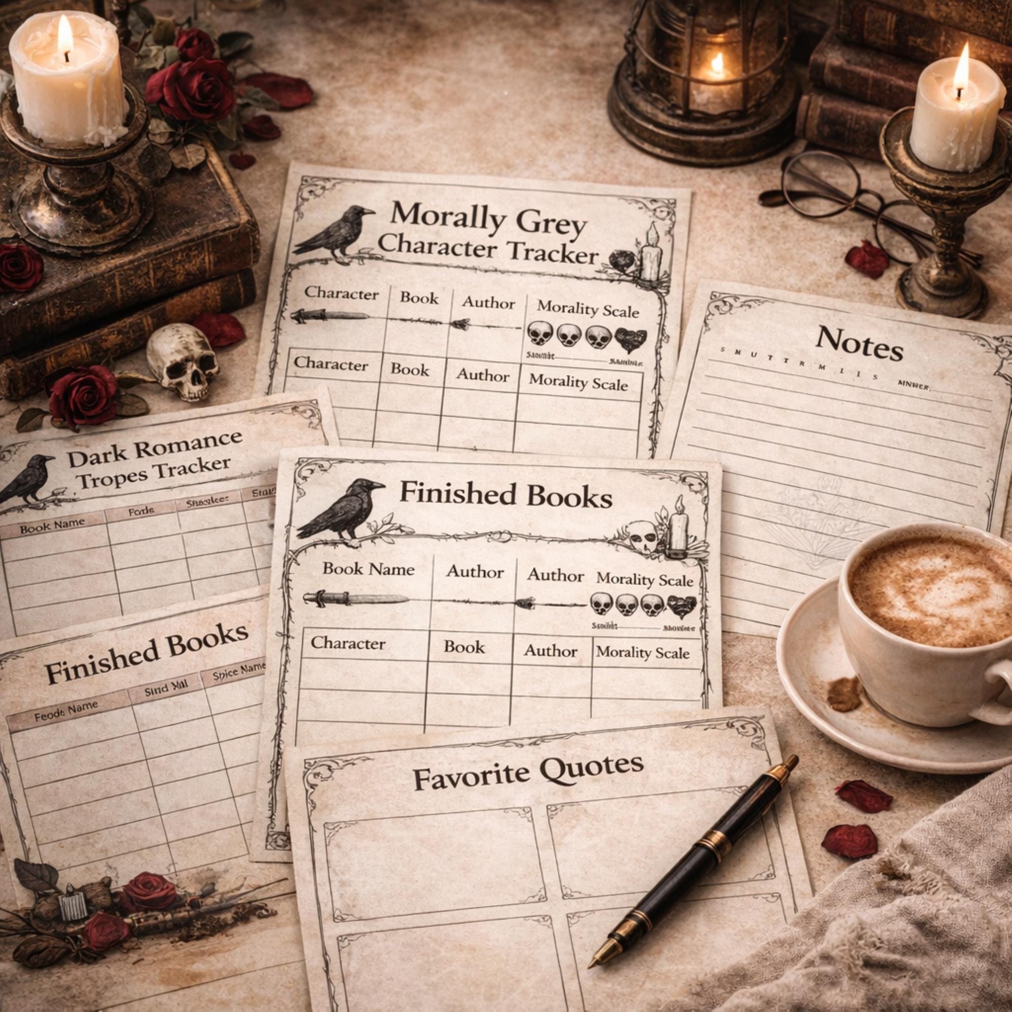 Dark Romance Reading Journal Printable PDF, Book Tracker, A4 US Letter, Tropes, Spice Log