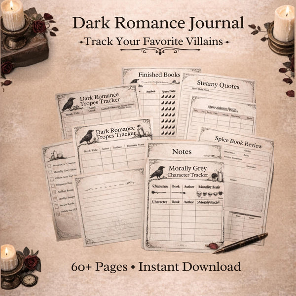 Dark Romance Reading Journal Printable PDF, Book Tracker, A4 US Letter, Tropes, Spice Log