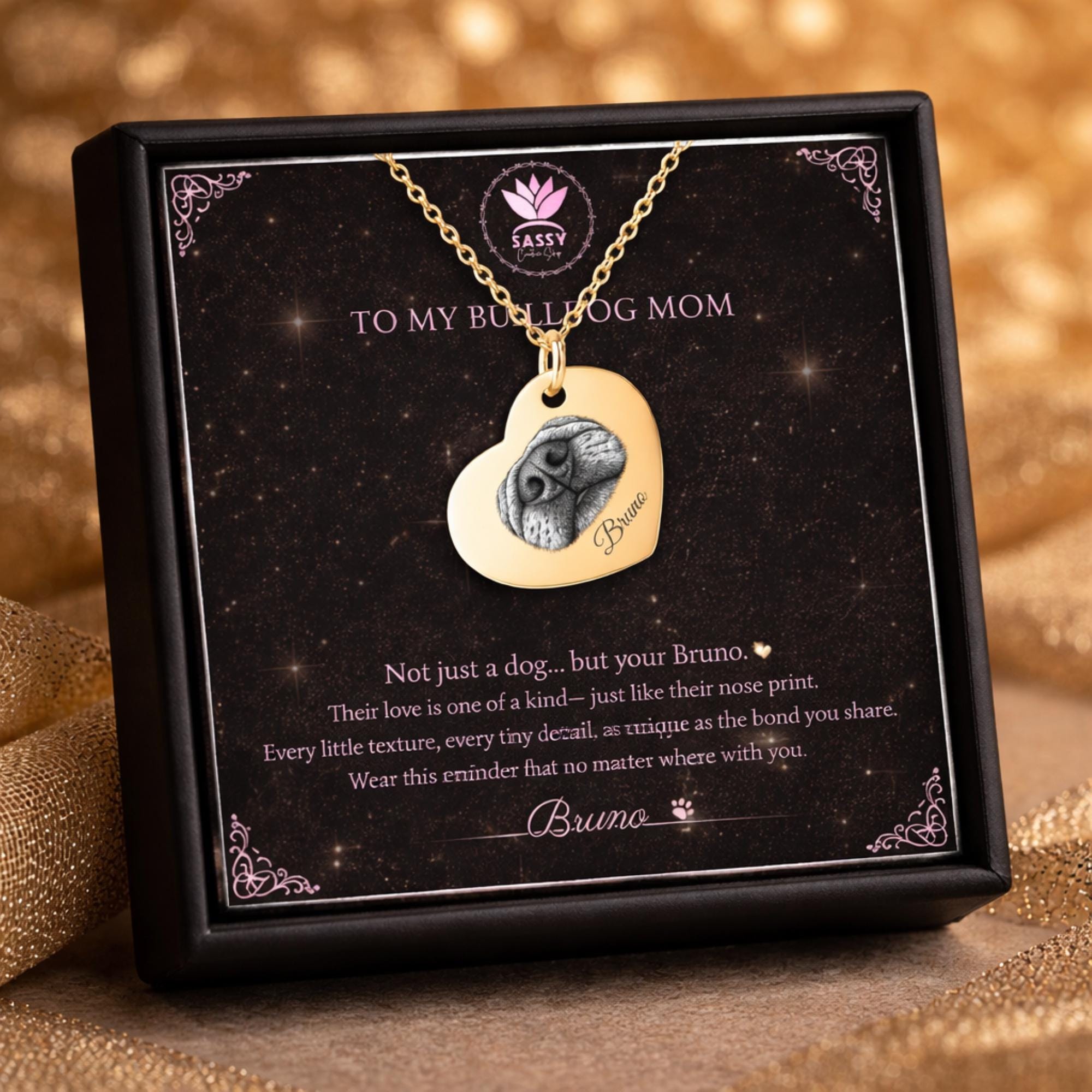 Custom pet nose print heart necklace engraved from dog nose photo, personalized memorial jewelry gift