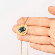 personalized pet memorial necklace with bulldog nose engraving and custom message on back charm