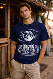 marine life shirt with dolphins jumping under moonlight, relaxed fit graphic tee