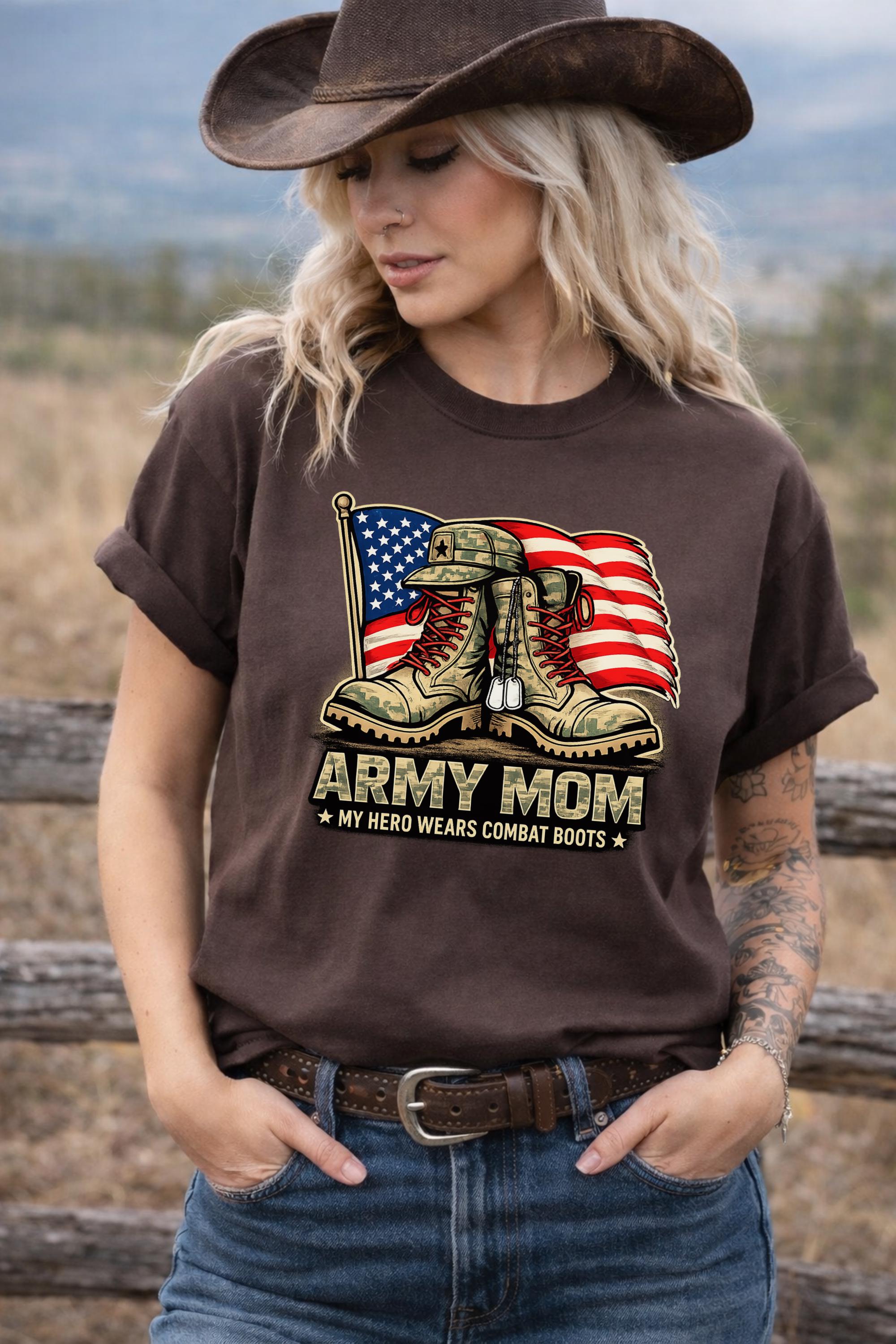 Army Mom Shirt, Military Mom Gift, Army Dad Gift Idea, My Hero Wears Combat Boots Tee, Patriotic Family Shirt, Military Family Gift