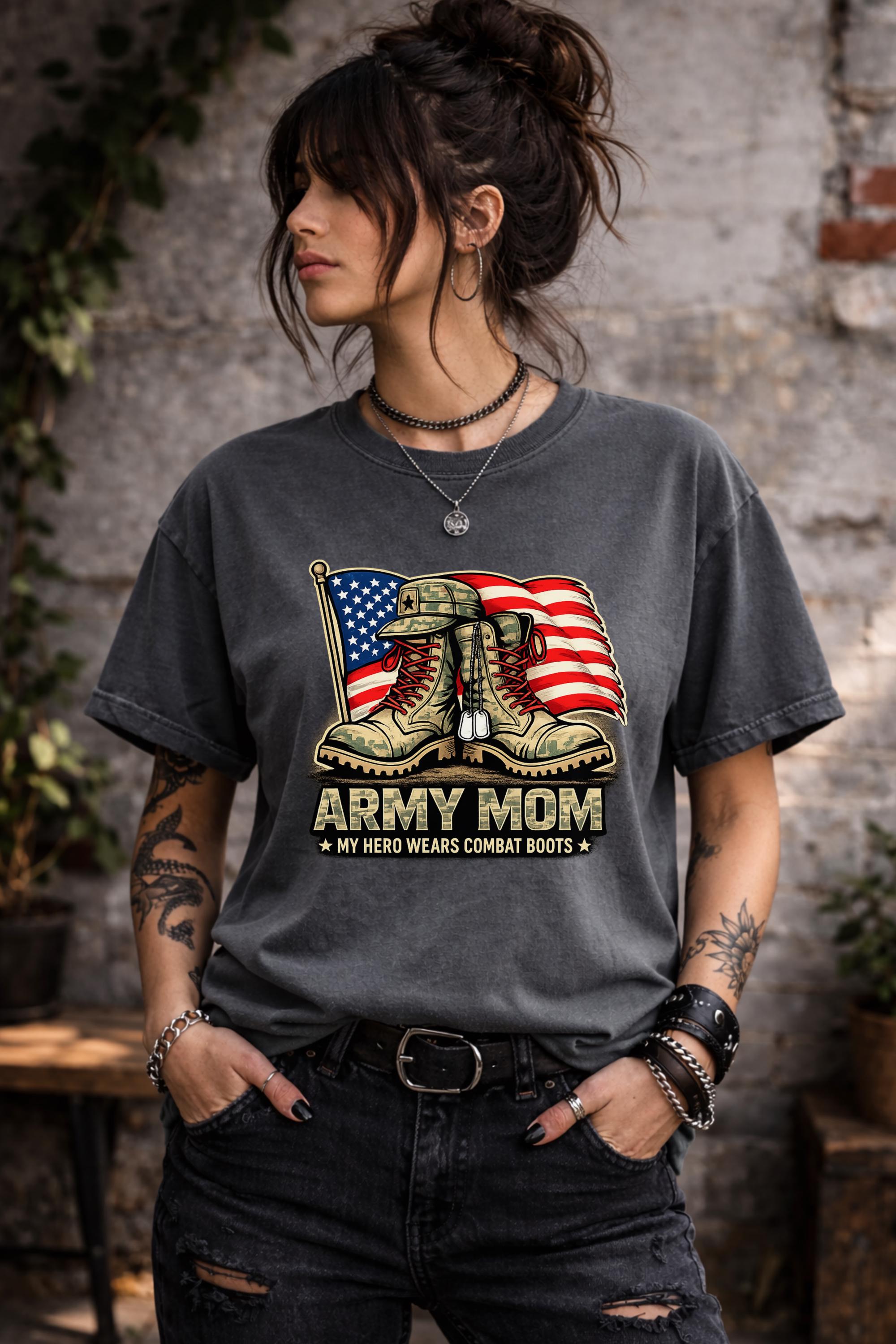 Army Mom Shirt, Military Mom Gift, Army Dad Gift Idea, My Hero Wears Combat Boots Tee, Patriotic Family Shirt, Military Family Gift