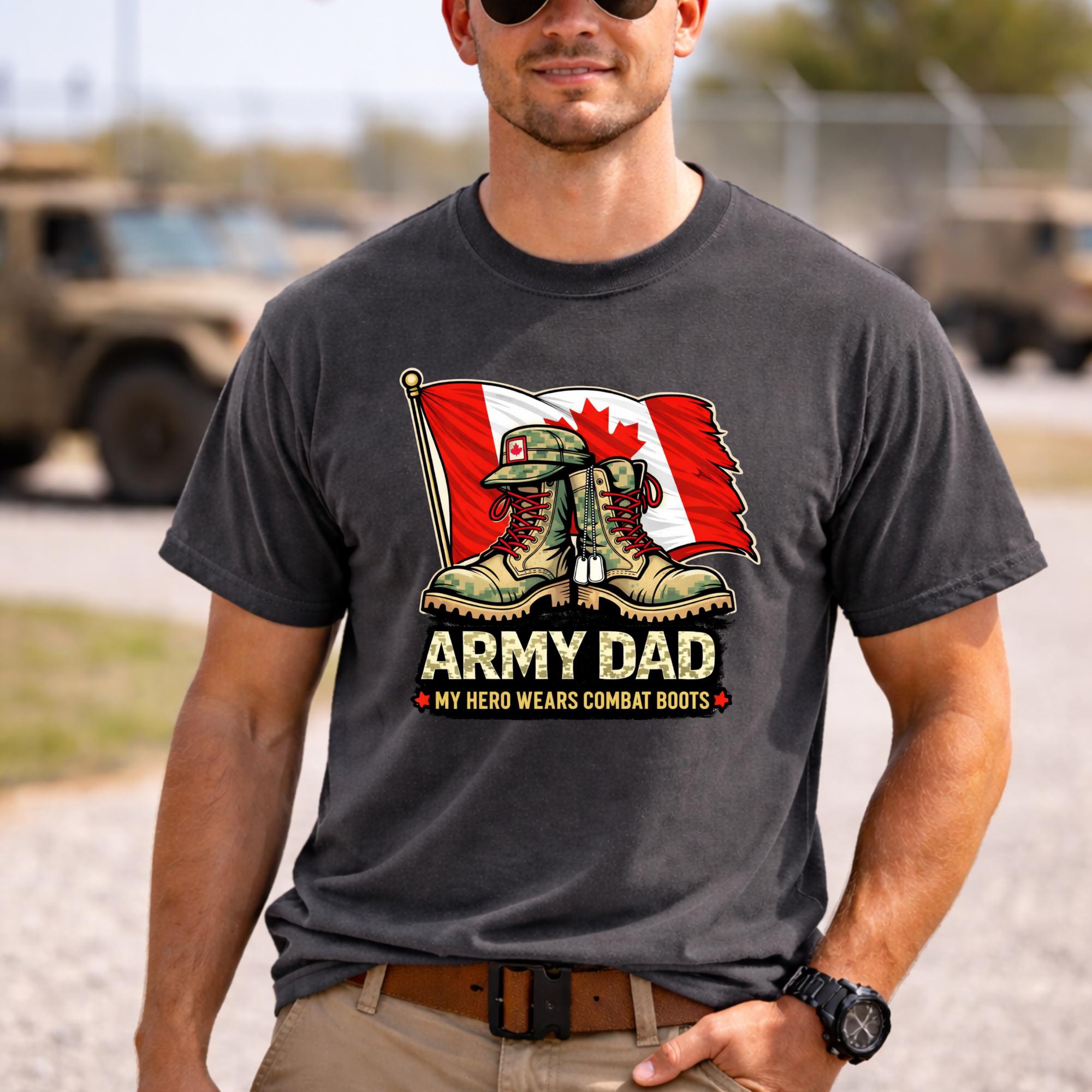 Unisex Canada pride shirt worn by model, military family support clothing