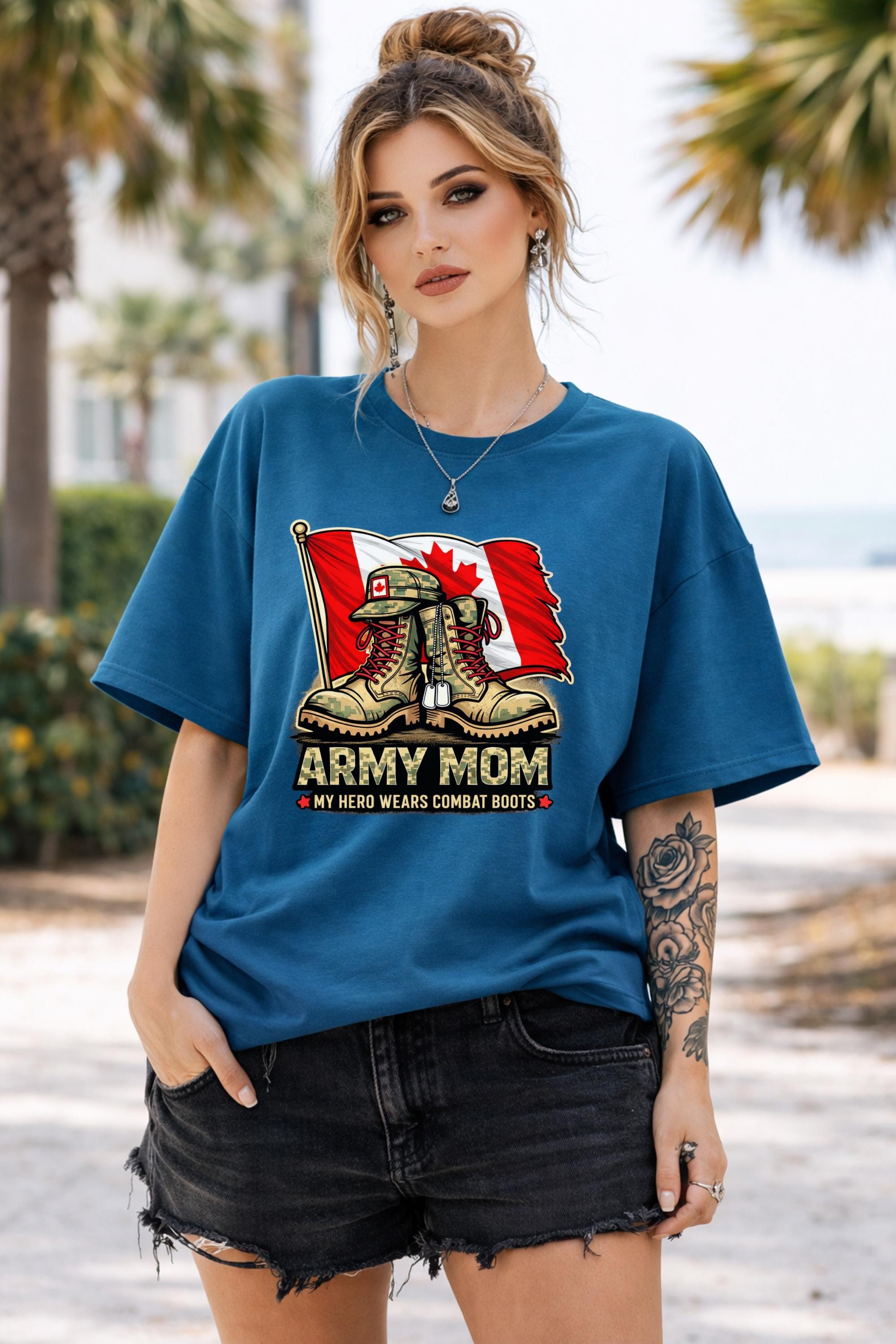 Canadian patriotic shirt flat lay with combat boots graphic design