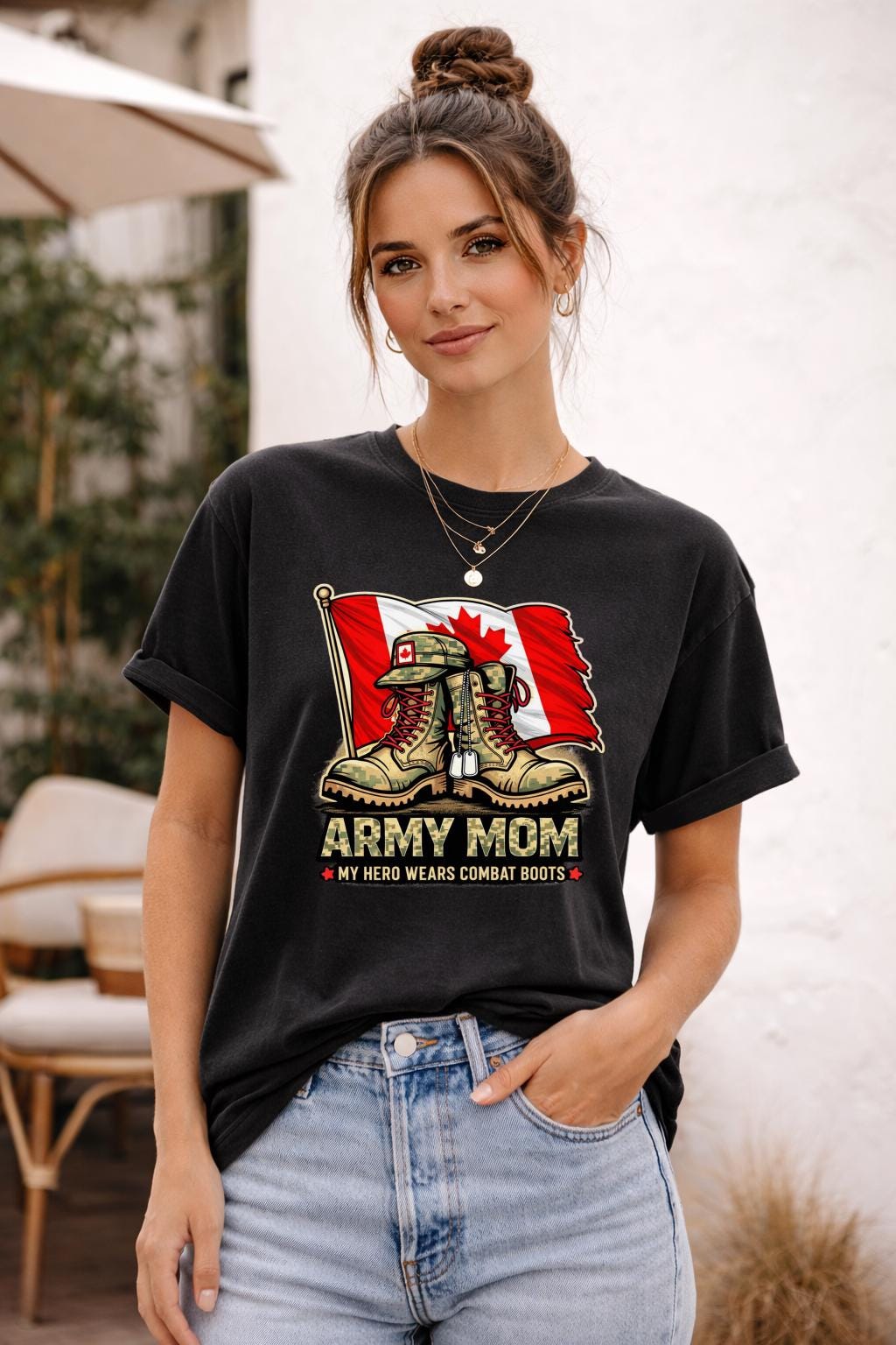 Canadian patriotic shirt flat lay with combat boots graphic design