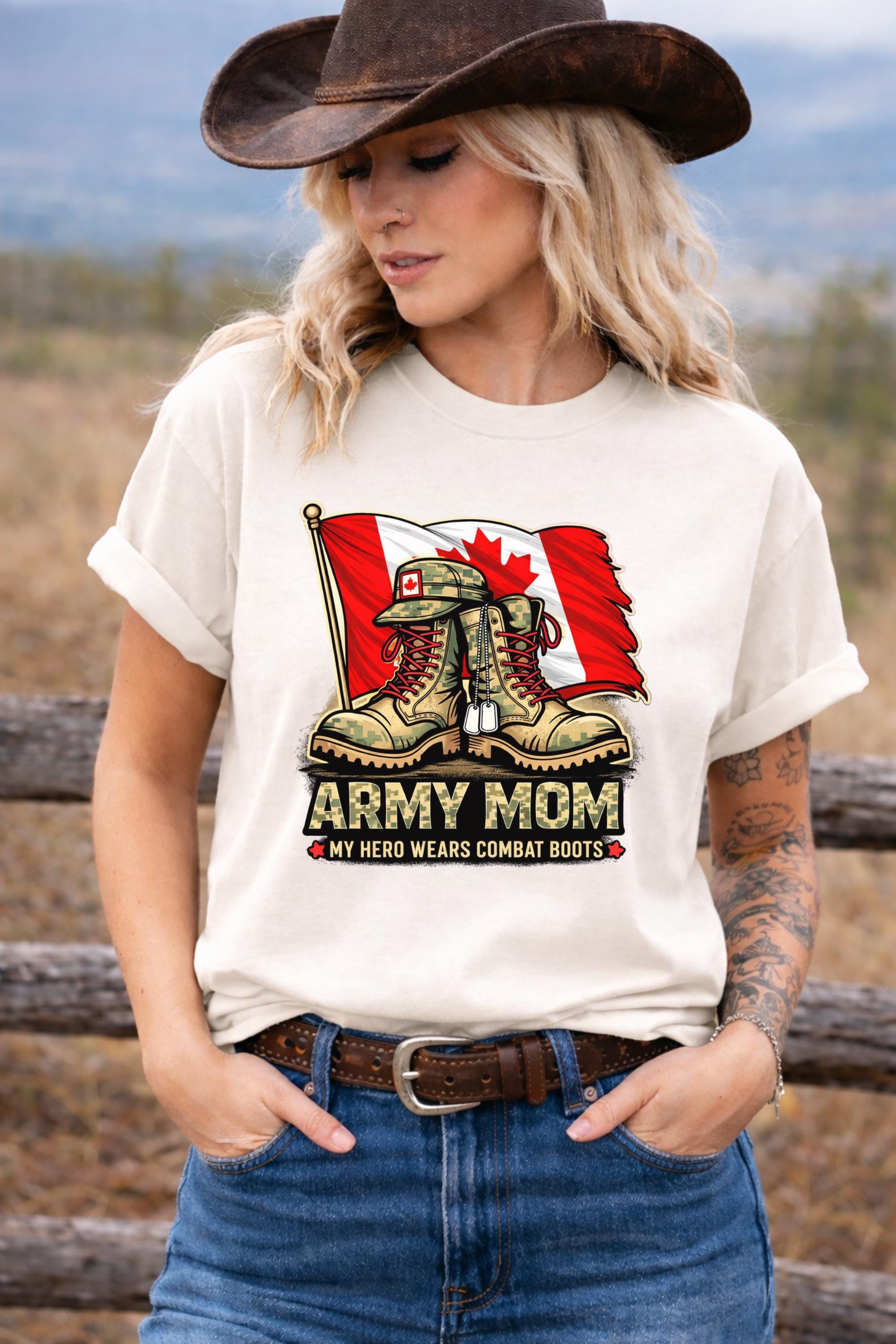 Canadian patriotic shirt flat lay with combat boots graphic design