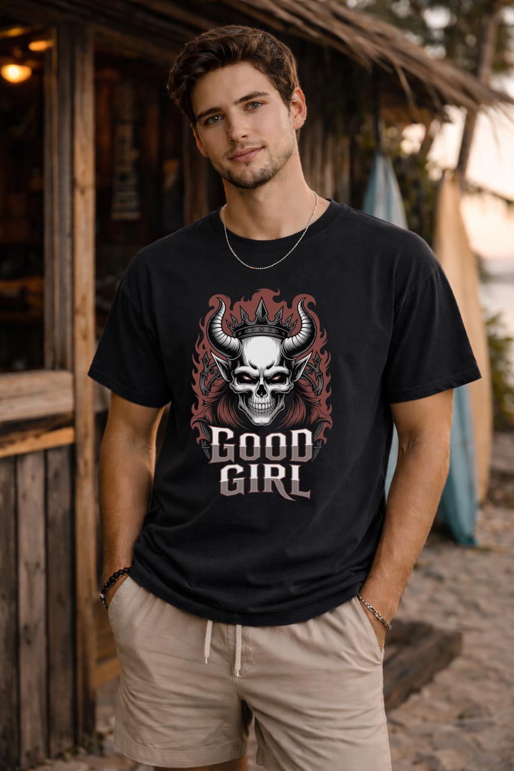 Unisex dark aesthetic skull shirt worn by model alternative clothing style