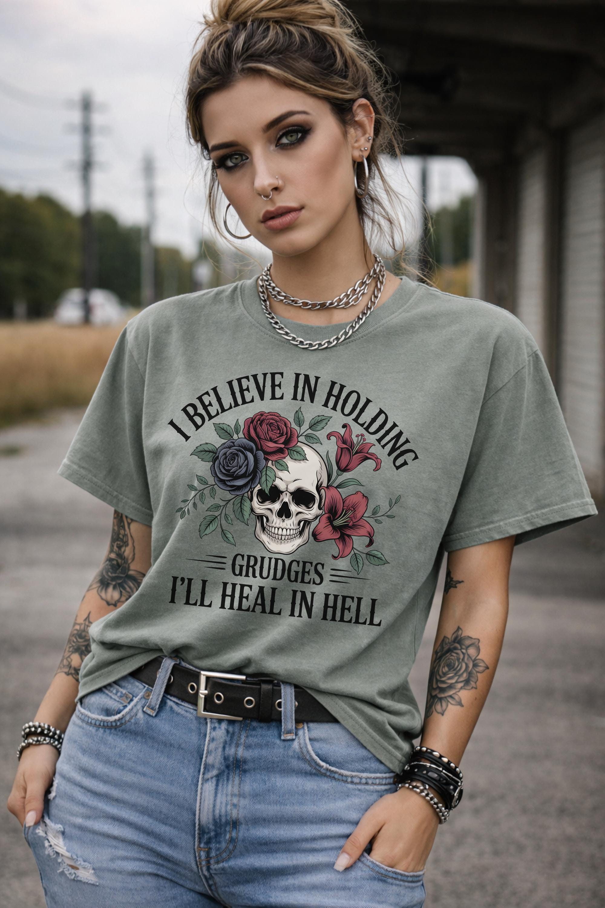 Dark aesthetic skull and roses tee with sarcastic quote, edgy gothic grunge shirt