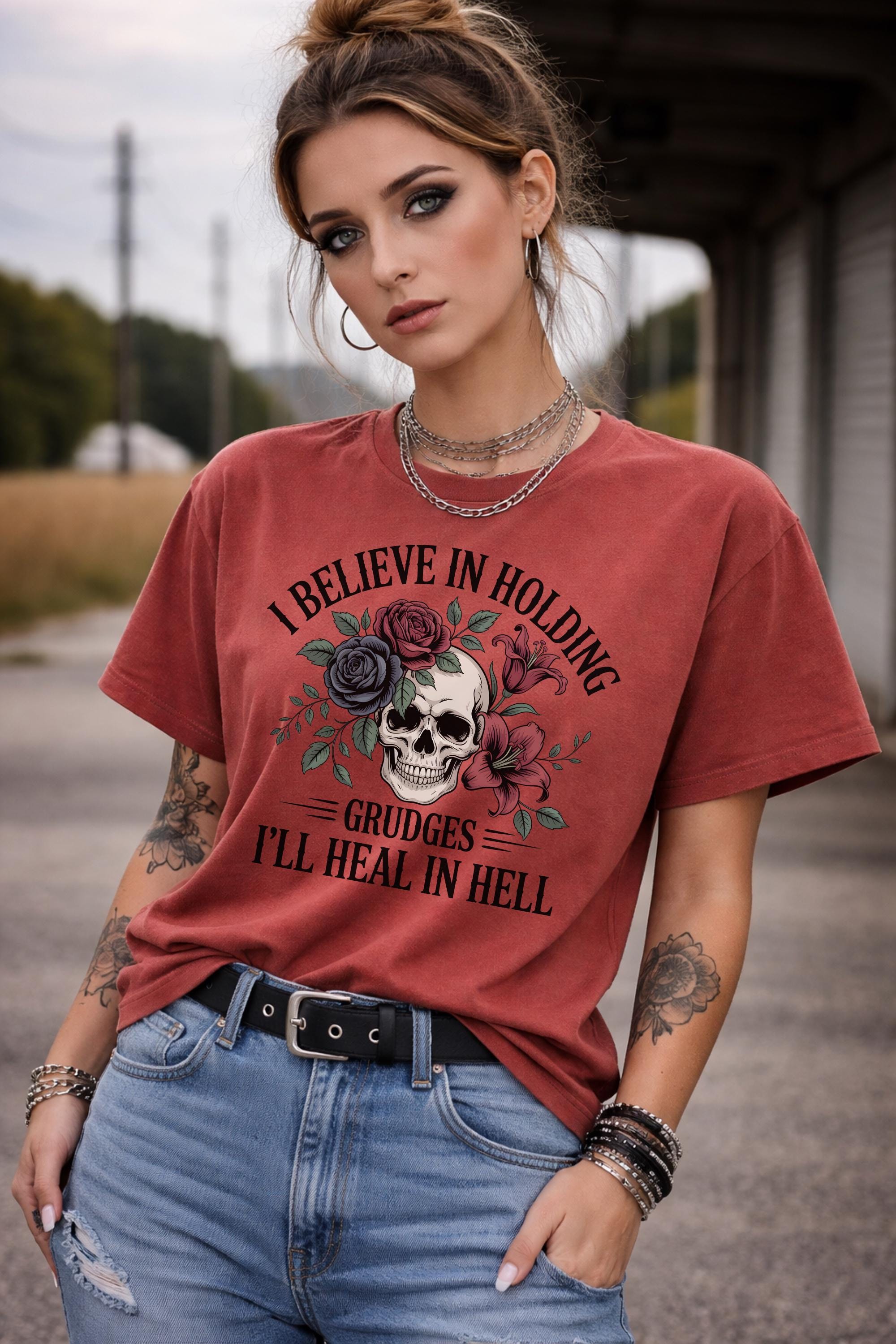 Dark aesthetic skull and roses tee with sarcastic quote, edgy gothic grunge shirt