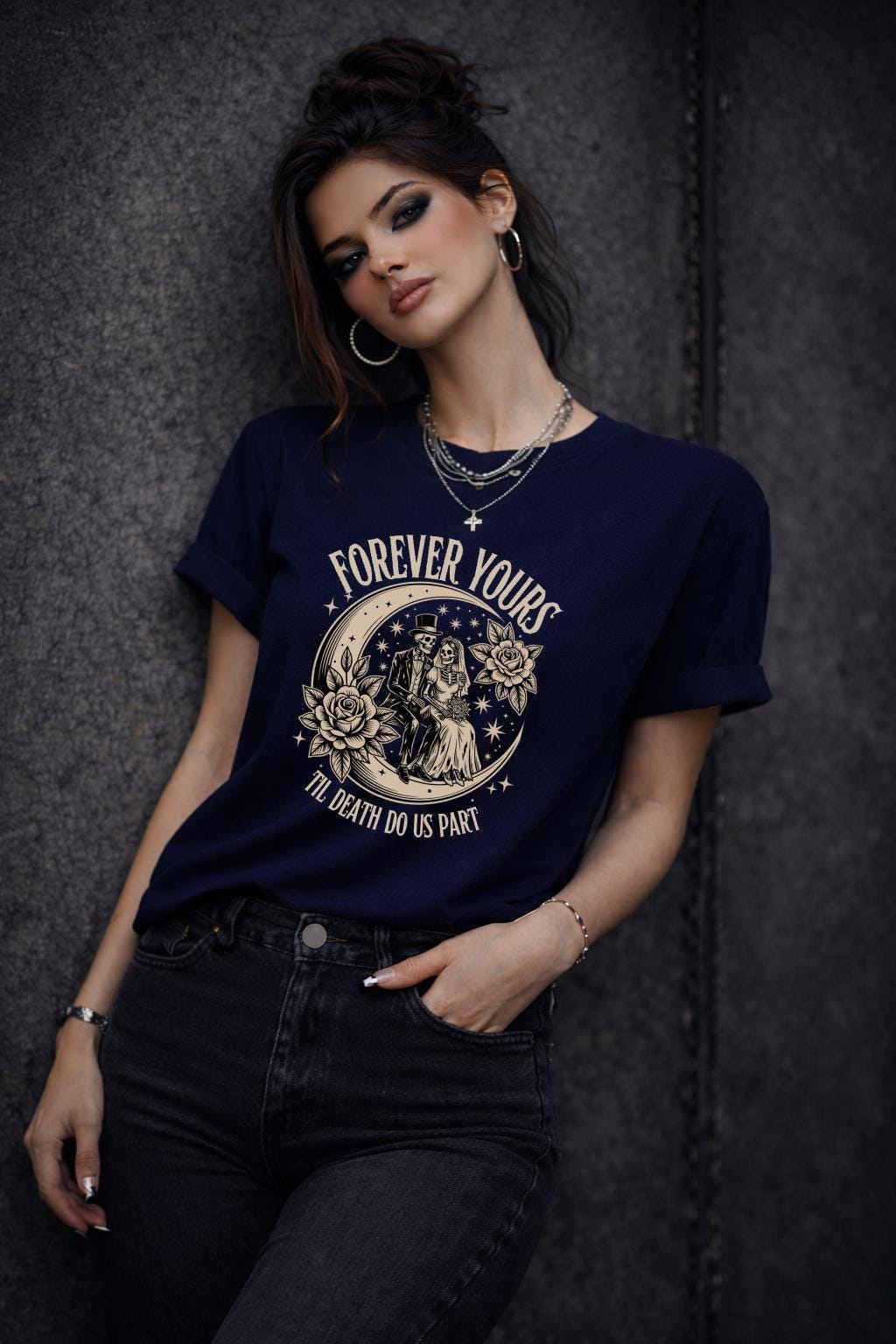Alternative couple shirt skeleton bride and groom til death design black edgy t-shirt