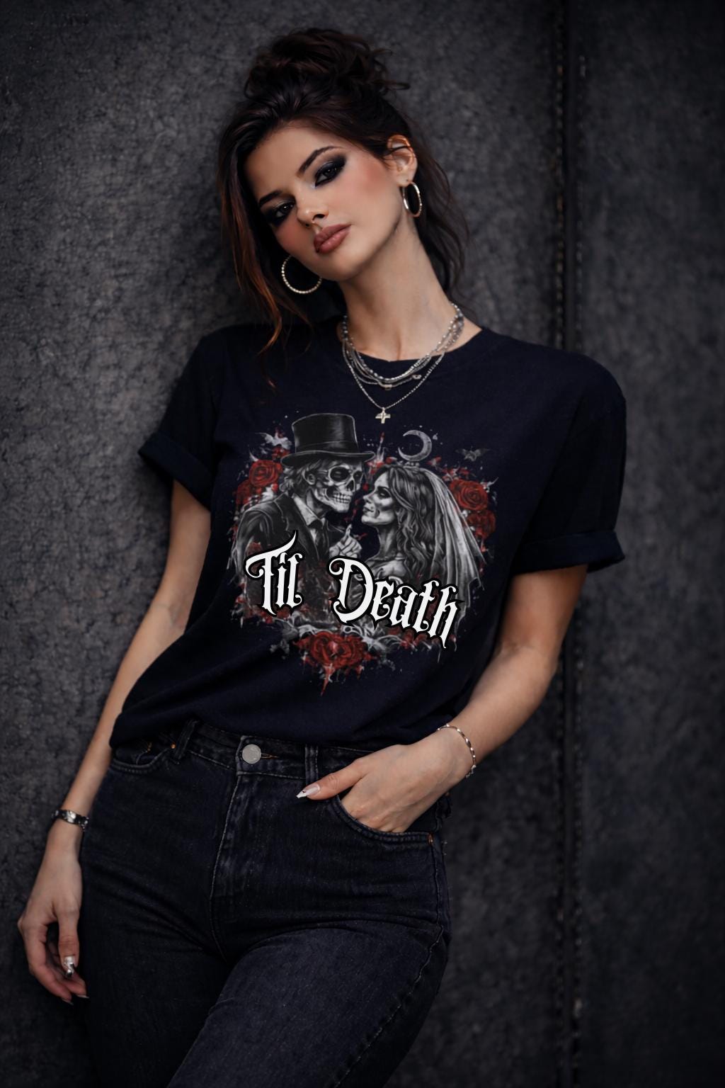 Dark aesthetic Til Death shirt skeleton couple design black grunge fashion look