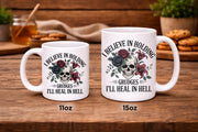 I Believe in Holding Grudges Mug – Skull Floral Gothic Coffee Cup – Dark Humor Gift – 11oz 15oz Ceramic Mug