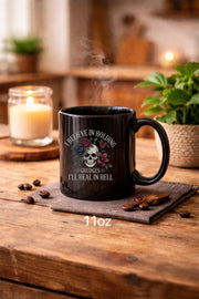 I Believe in Holding Grudges Mug – Skull Floral Gothic Coffee Cup – Dark Humor Gift – 11oz 15oz Ceramic Mug