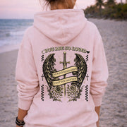 Gothic “You Are So Loved” hoodie with winged dagger and roses back design