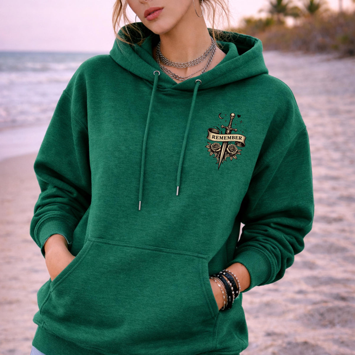 Minimal front chest gothic emblem with dagger and roses