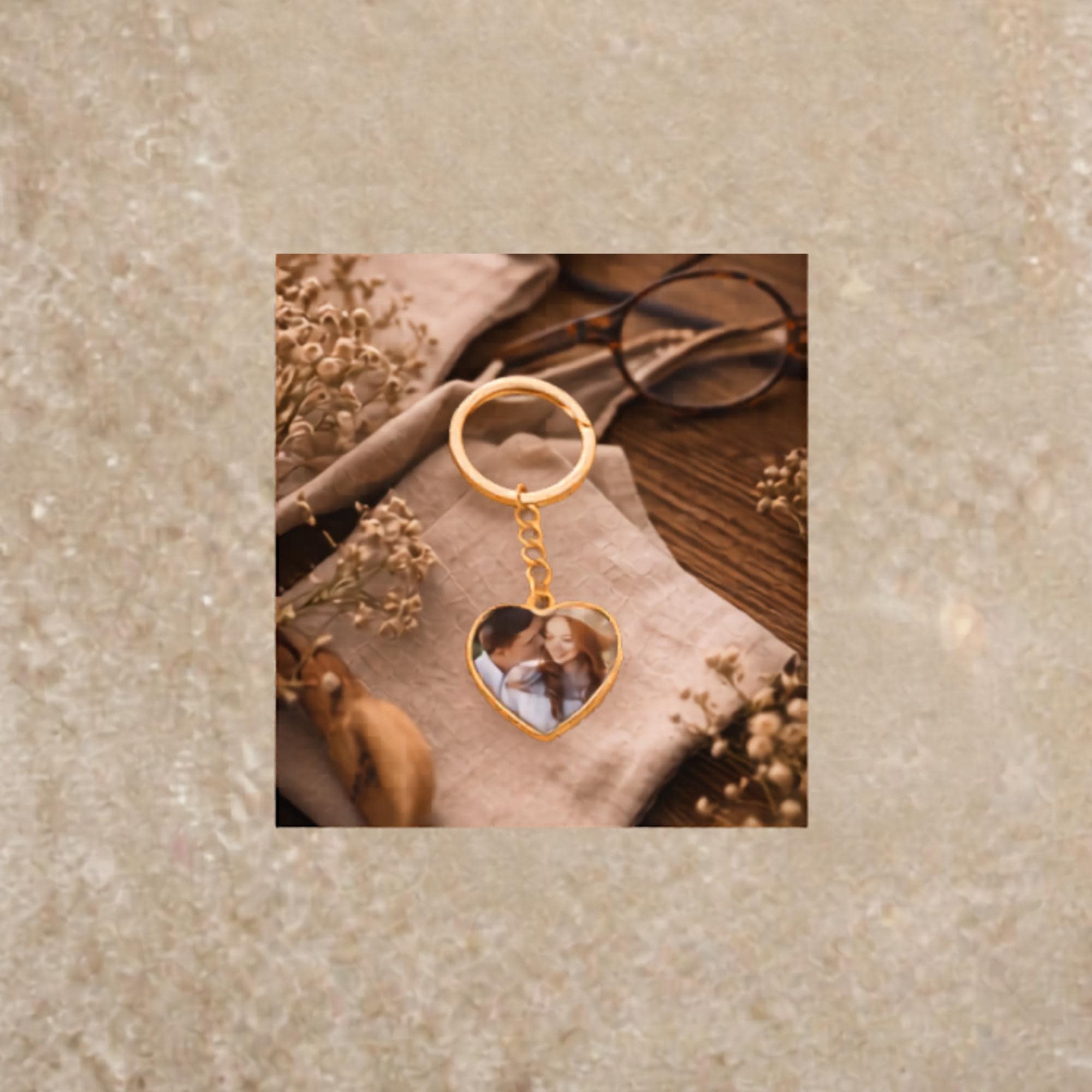 Romantic couple photo example used for custom keychain design