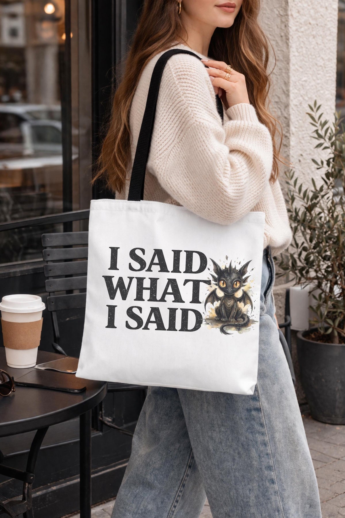 funny sarcastic tote bag with bold quote design aesthetic