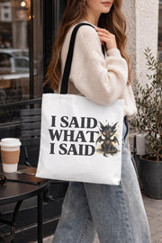 funny sarcastic tote bag with bold quote design aesthetic