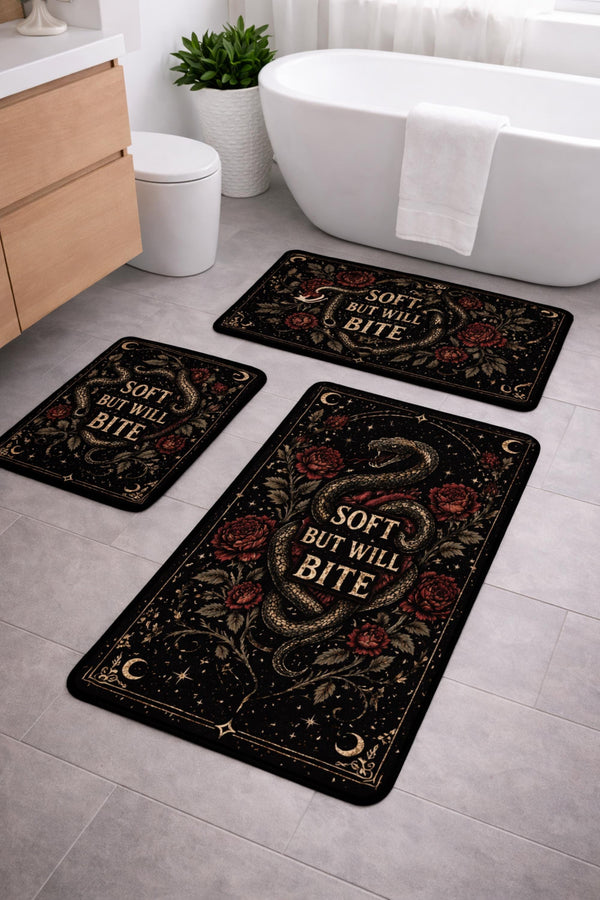 dark floral snake bathroom rug set