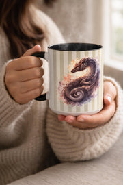 Watercolor Dragon Striped Background Mug | Fantasy Coffee Mug | Mythical Creature Tea Cup | Gothic Aesthetic Gift 11oz 15oz