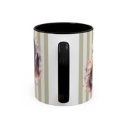 Unique dragon tea cup with watercolor illustration and neutral striped background, artistic gift
