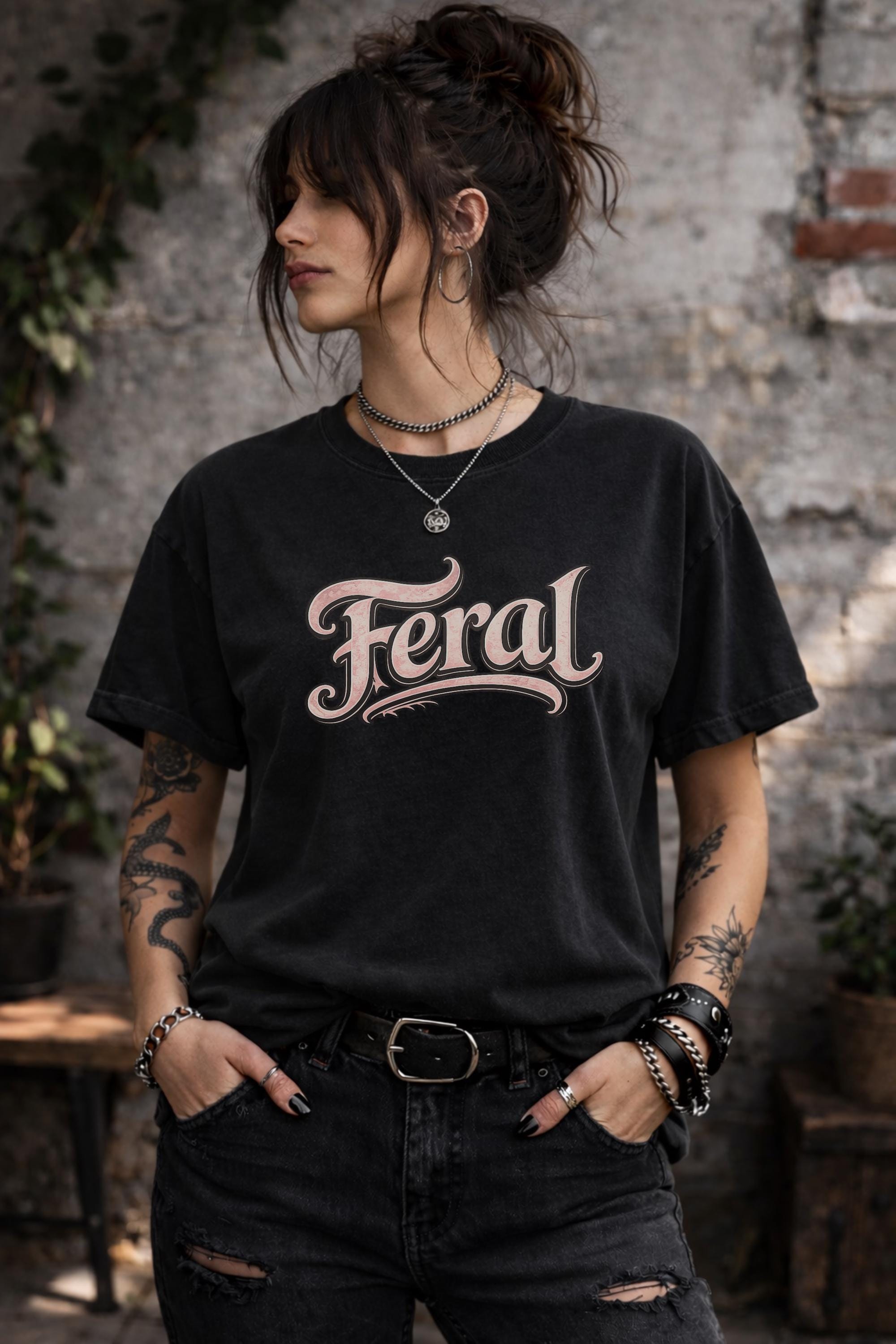 comfort colors 1717 feral shirt black graphic tee womens edgy aesthetic outfit casual streetwear