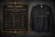 Sweatshirt size chart for Gildan 18000 with width and length dimensions to help choose the right fit