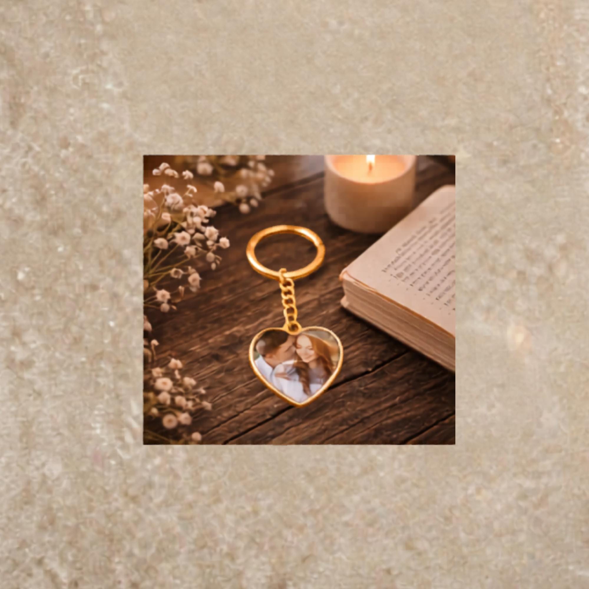 Romantic couple photo example used for custom keychain design