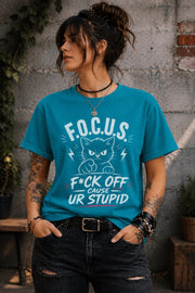 FOCUS Funny Cat Shirt Sarcastic Graphic Tee Edgy Humor Shirt Bold Statement Shirt Unisex Trendy Top