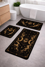 gothic bath mat set black and gold celestial design