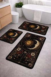 witchy bathroom rug set with sung and moon.