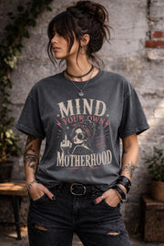 Edgy mom outfit with black graphic tee and ripped jeans lifestyle mockup