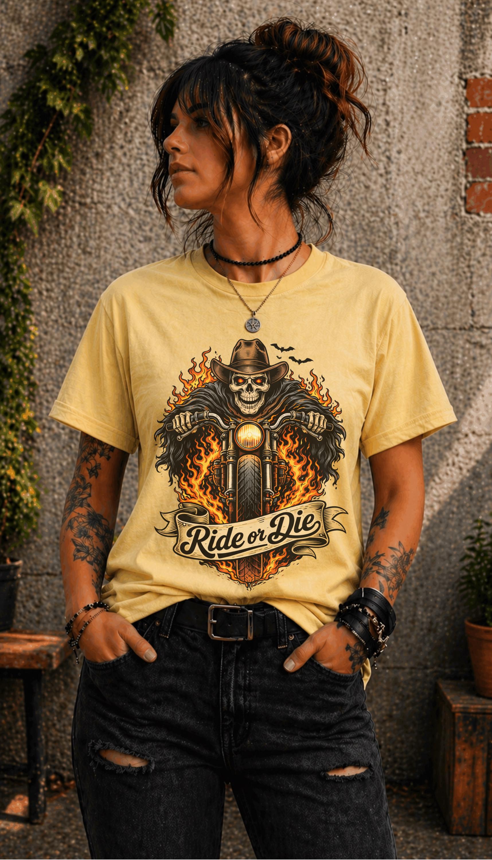 Edgy outfit with motorcycle graphic tee and ripped jeans lifestyle mockup