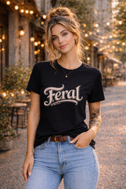 feral shirt black graphic tee bella canvas 3001 edgy aesthetic women outfit casual streetwear