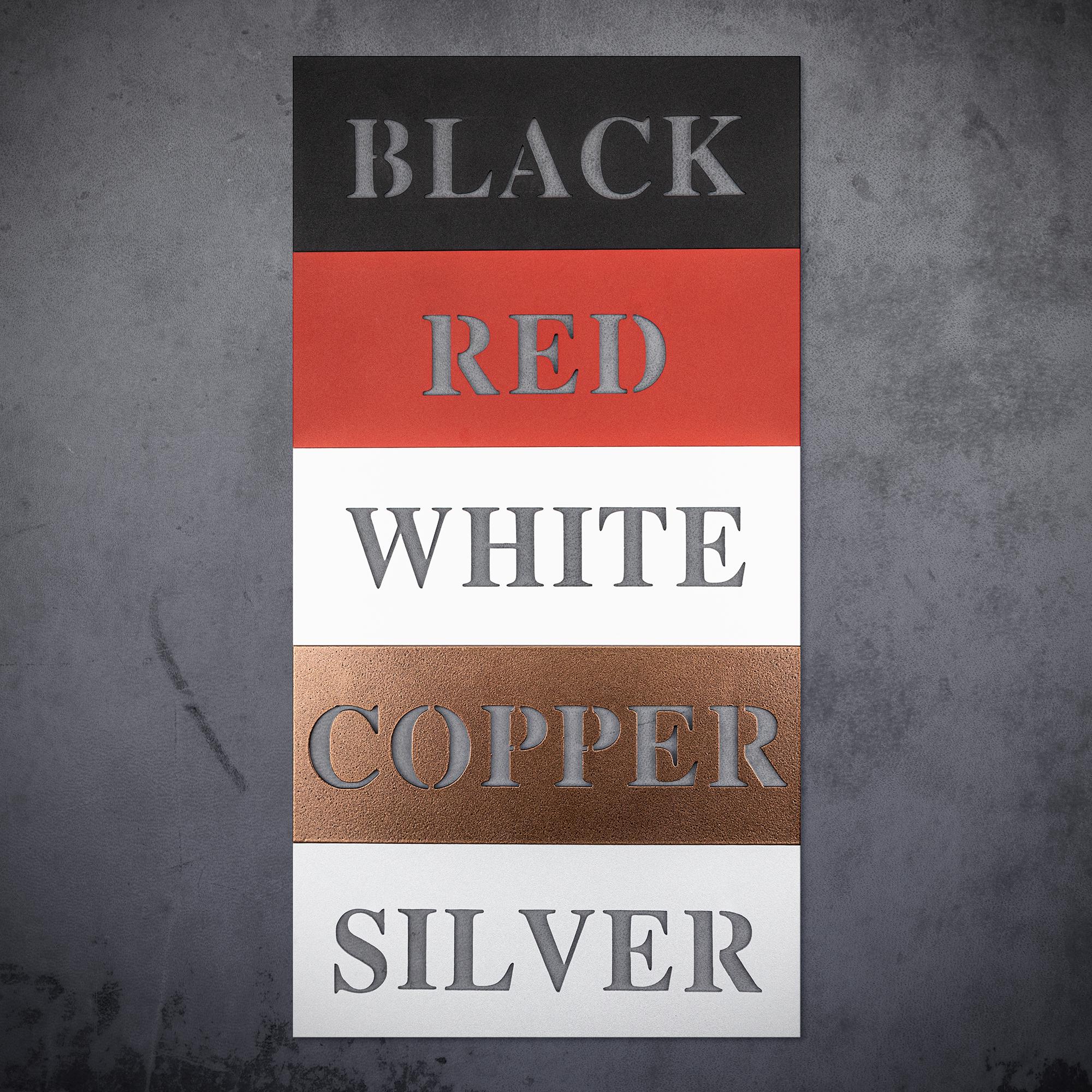 Gothic metal wall decor with til death couple design and custom names displayed above a rustic console with candles and skull accents, comes in black, red, white, copper, silver.