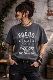 FOCUS Funny Cat Shirt Sarcastic Graphic Tee Edgy Humor Shirt Bold Statement Shirt Unisex Trendy Top