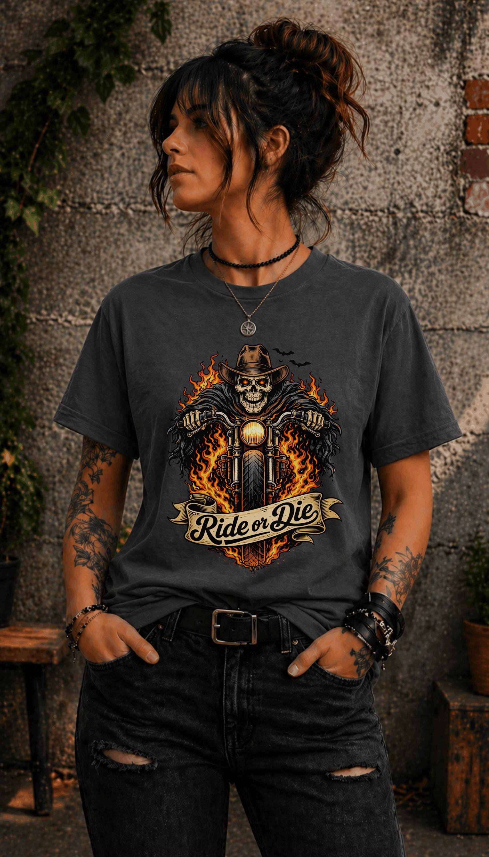 Edgy outfit with motorcycle graphic tee and ripped jeans lifestyle mockup
