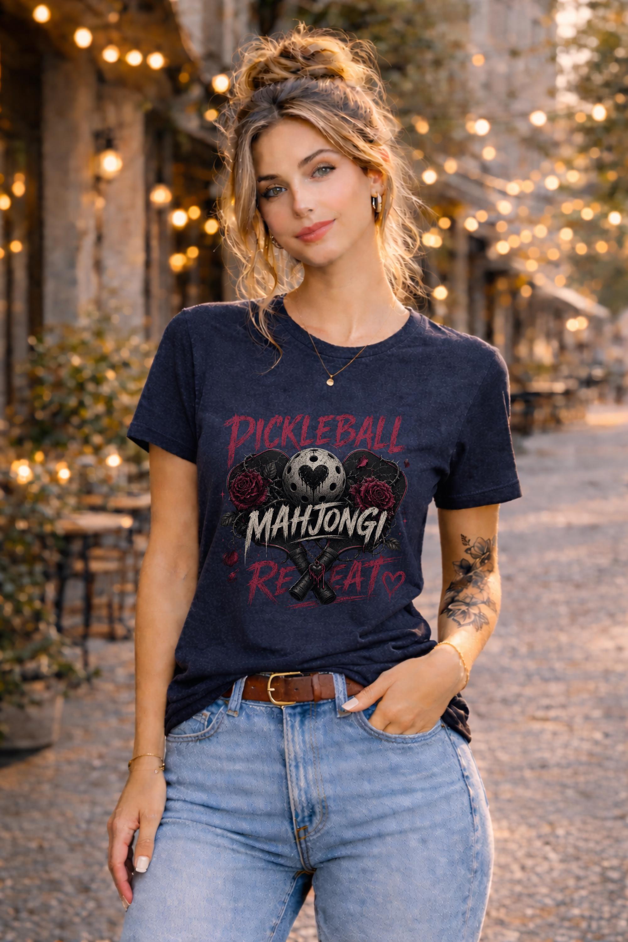 Pickleball Mahjong Repeat Shirt, Dark Romance Paddle Tee, Gothic Game Night Gift, Court Lover Top