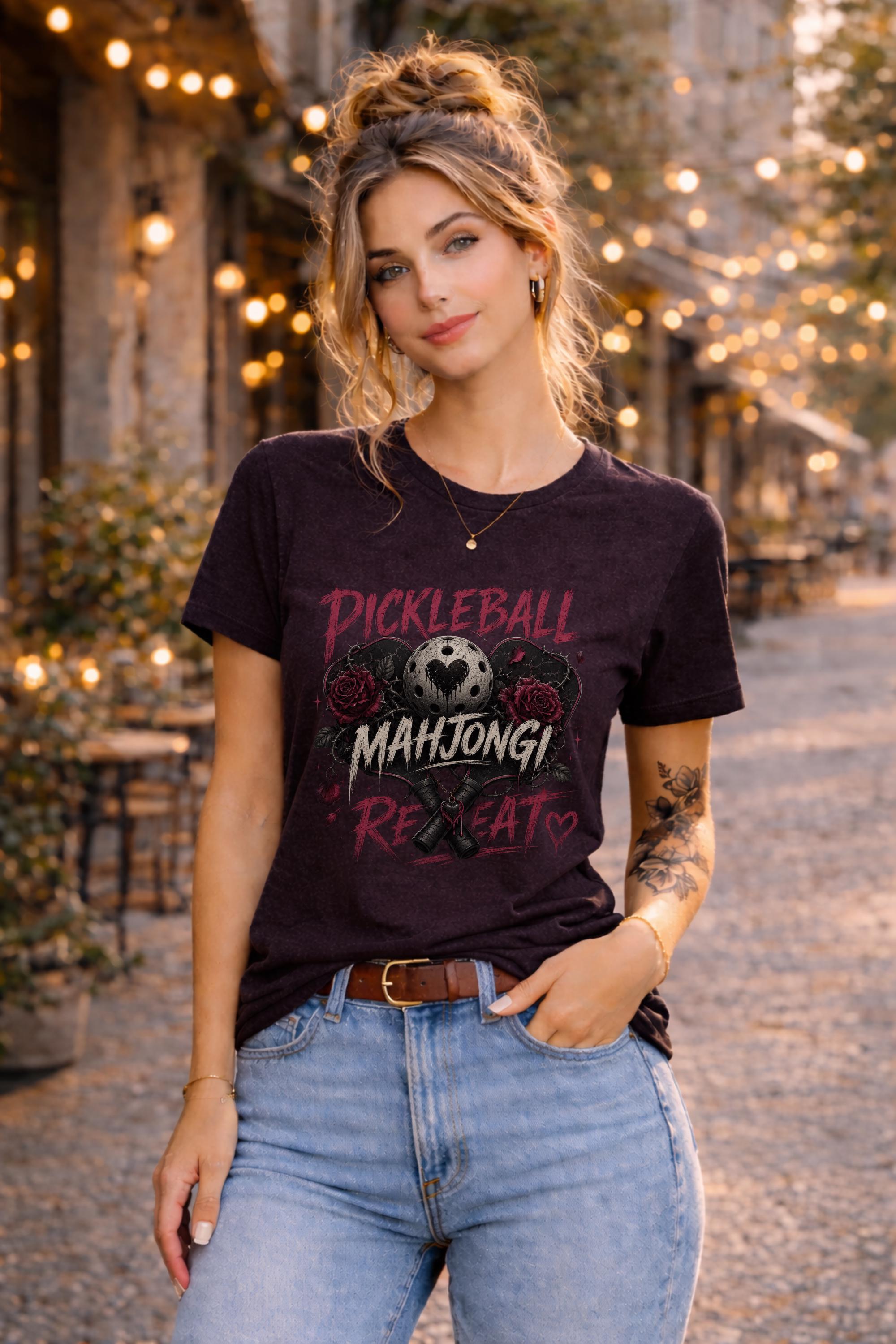 Pickleball Mahjong Repeat Shirt, Dark Romance Paddle Tee, Gothic Game Night Gift, Court Lover Top