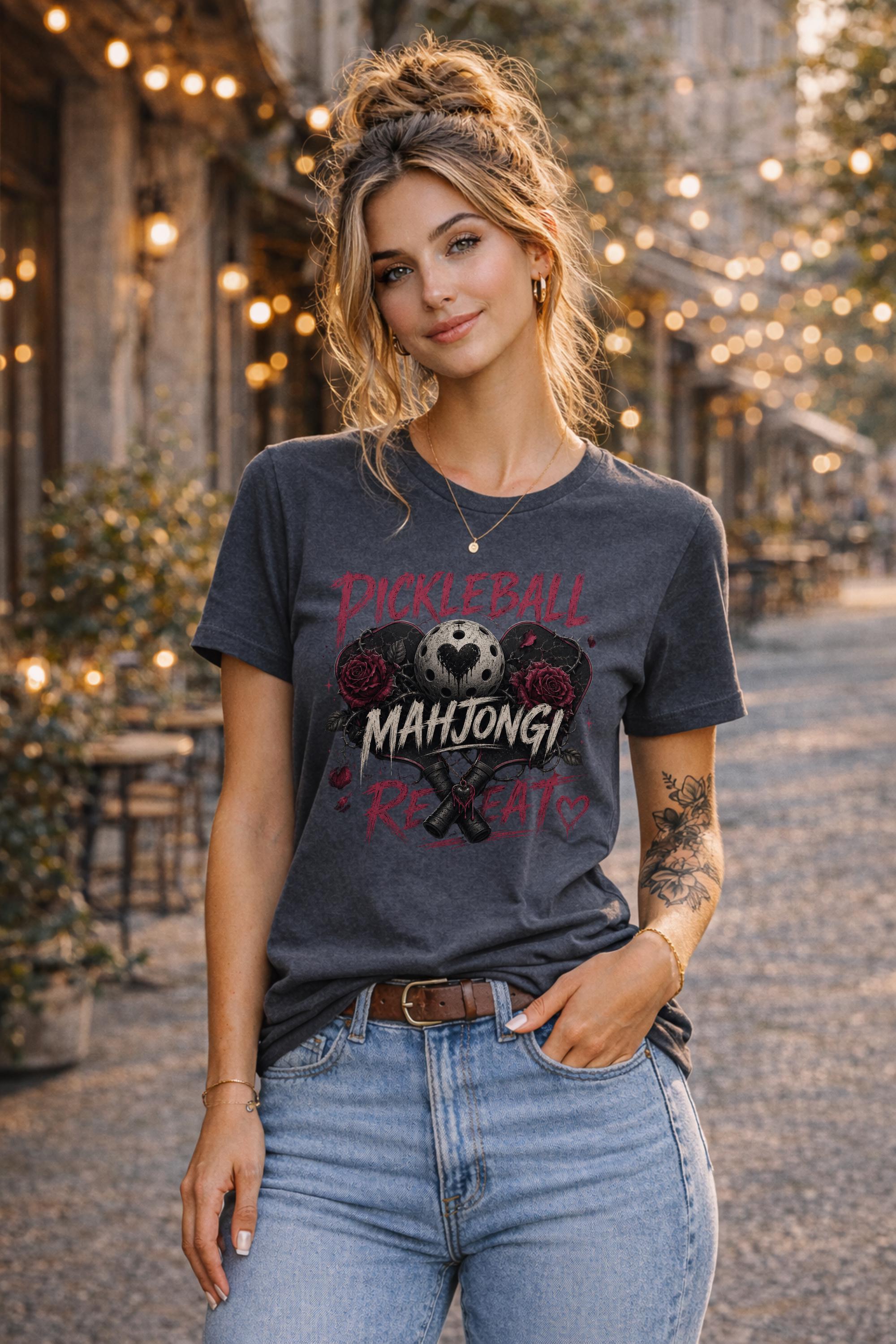 Pickleball Mahjong Repeat Shirt, Dark Romance Paddle Tee, Gothic Game Night Gift, Court Lover Top