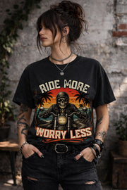 ride more worry less shirt, motorcycle rider tee, biker skull graphic, vintage biker shirt, motorcycle gift, road trip apparel, harley rider top, freedom rider tee, biker lifestyle shirt, retro motorcycle design, skull biker graphic, rider gift idea, comfort colors biker tee
