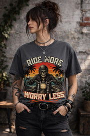 ride more worry less shirt, motorcycle rider tee, biker skull graphic, vintage biker shirt, motorcycle gift, road trip apparel, harley rider top, freedom rider tee, biker lifestyle shirt, retro motorcycle design, skull biker graphic, rider gift idea, comfort colors biker tee