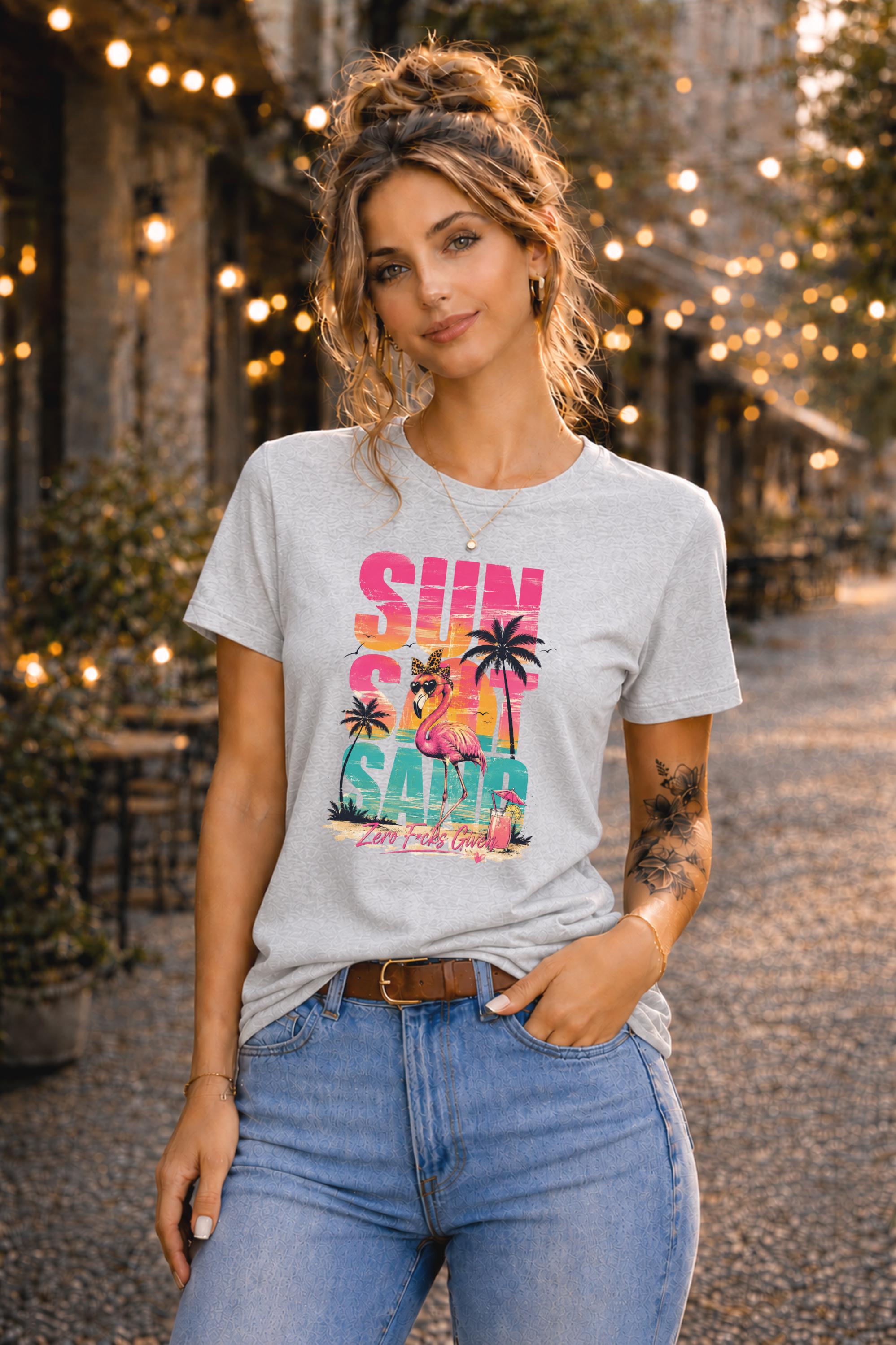 Tropical Flamingo Graphic Tee, Beach Lifestyle Shirt for Women