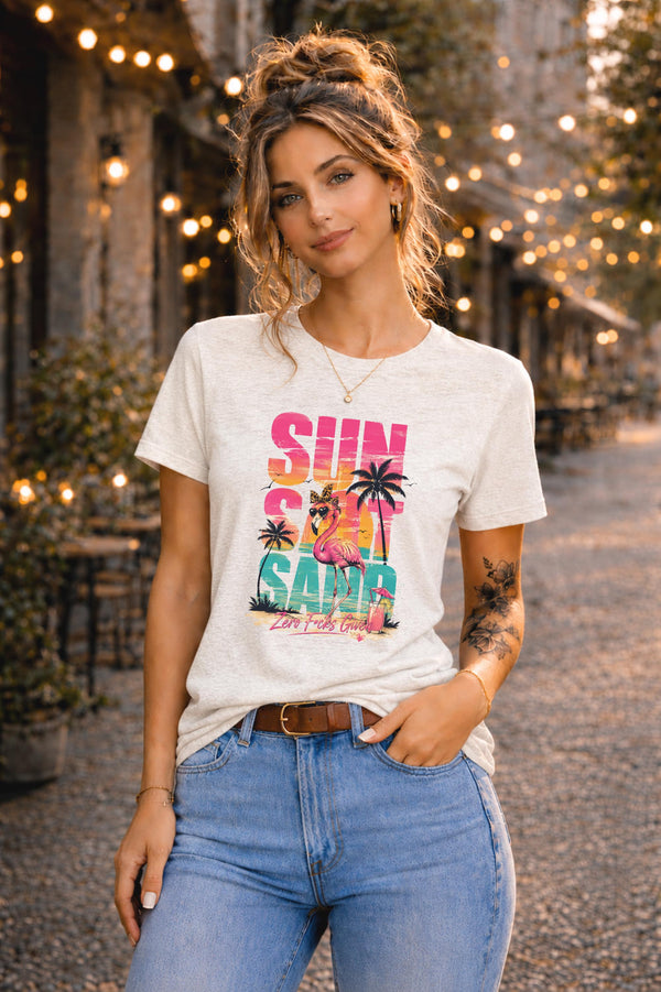 Sun Salt Sand Zero Fucks Given Shirt, Flamingo Beach Graphic Tee, Summer Vacation Shirt