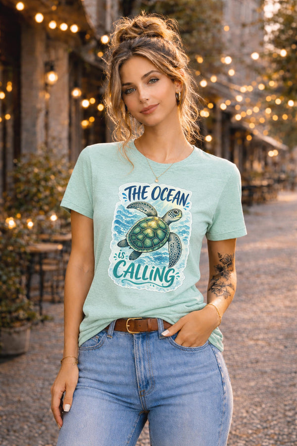 Ocean Lover T-Shirt Featuring Sea Turtle and Coastal Artwork
