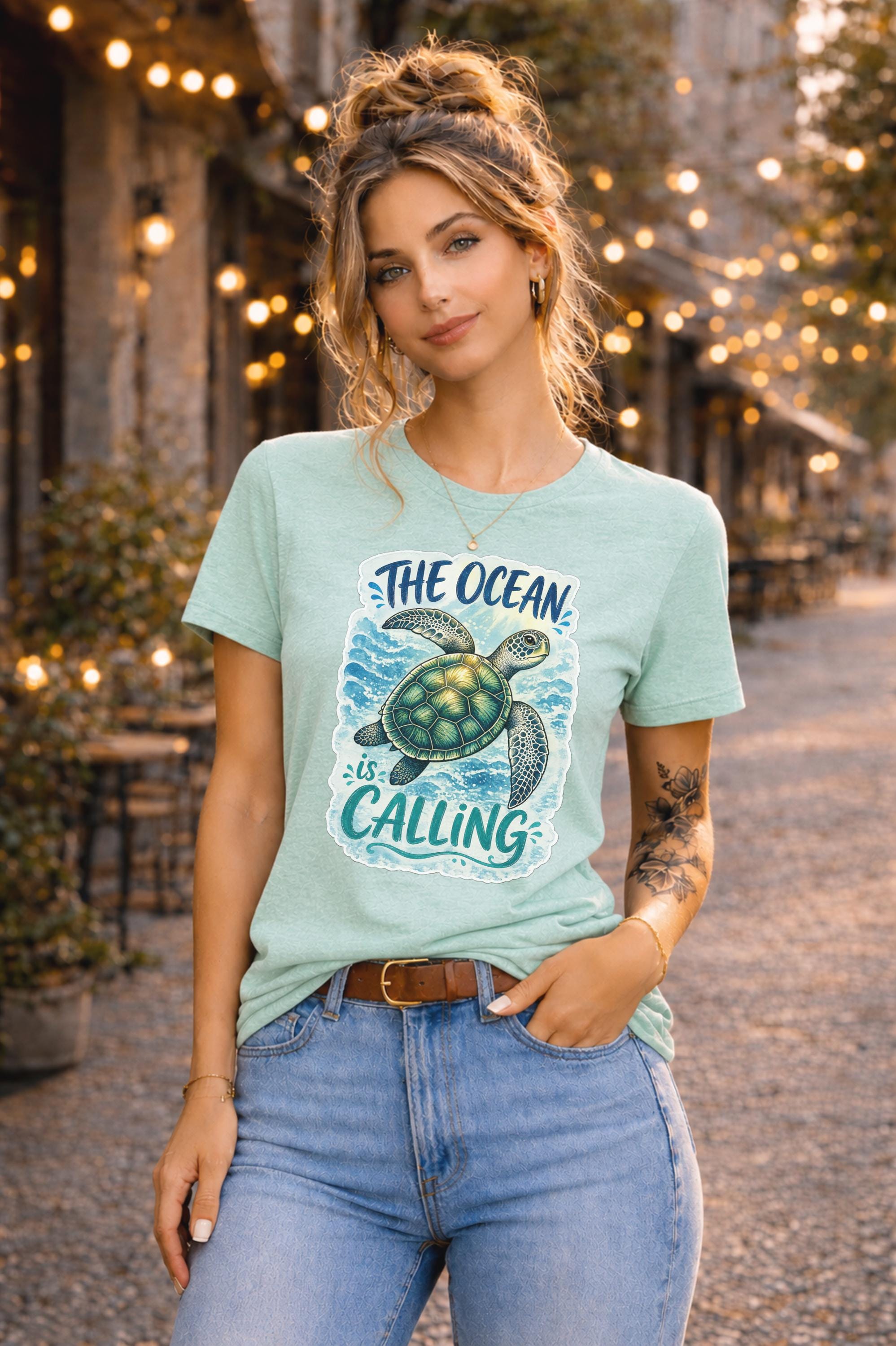 Ocean Lover T-Shirt Featuring Sea Turtle and Coastal Artwork